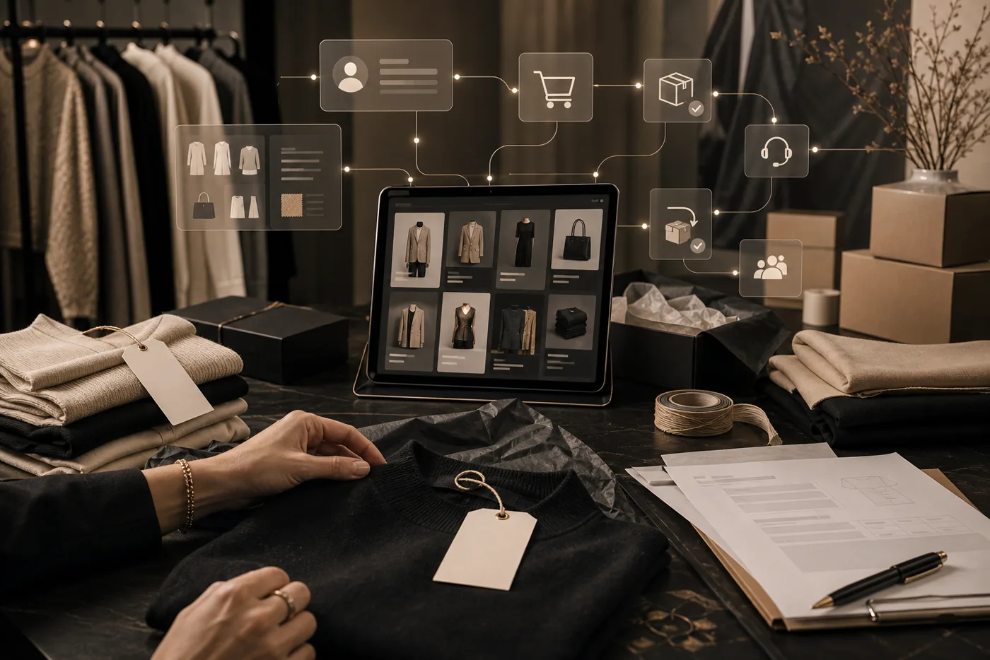 Automazione e-commerce moda con prodotti, ordini, resi e workflow CRM